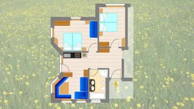 a floor plan of a house in a field at Artitsch in Santa Cristina in Val Gardena