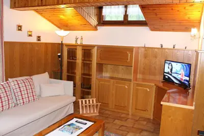 a living room with a couch and a tv at Cesa DOLOMITI in Rocca Pietore
