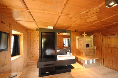 a bathroom with a sink and a mirror at Steinwandterhof in Braies