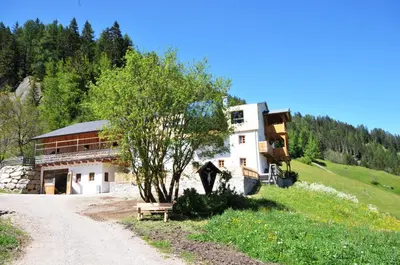 a building on a hill next to a dirt road at Steinwandterhof in Braies