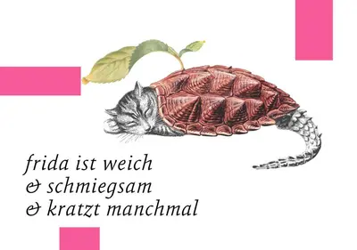 a picture of a turtle and a cat with the words fida list weigh at Frida am Wald in Rasùn di Sotto