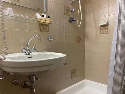 a bathroom with a sink and a shower at Ciasa Soreghina in Colfosco