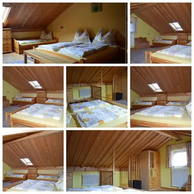 a group of four pictures of beds in a room at Martlerhof Urlaub auf dem Bauernhof in Campo di Trens
