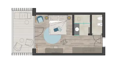 a floor plan of a bedroom and a living room at Appius Design Suites B&B - ADULTS ONLY in Appiano sulla Strada del Vino