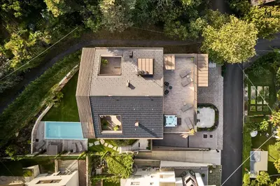 an overhead view of a house with a swimming pool at Appius Design Suites B&B - ADULTS ONLY in Appiano sulla Strada del Vino