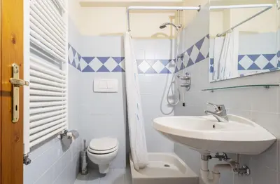 a small bathroom with a sink and a toilet at Villa S. Francesco - Stayincortina in Cortina dʼAmpezzo