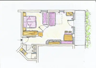 a drawing of a room with a window at Residence Tantalus in San Lorenzo di Sebato