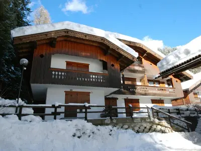 a house covered in snow with a fence at Apartment Villaggio Ladino by Interhome in Mazzin