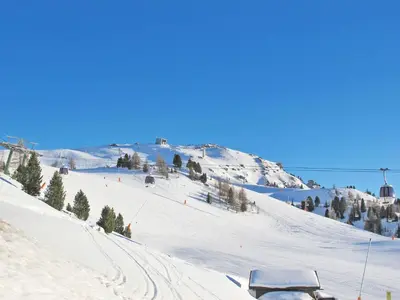 a snow covered ski slope with trees on a mountain at Apartment Apt 3 by Interhome in Canazei