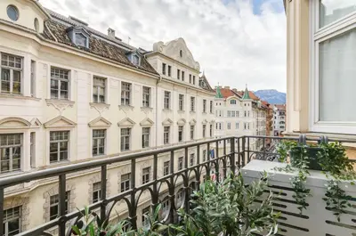 a balcony with a view of buildings at Vinci16 in Bolzano