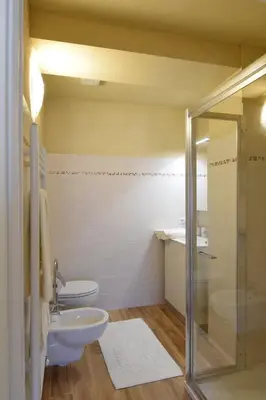 a bathroom with a sink and a toilet and a shower at B&B SEGONZANO in Segonzano