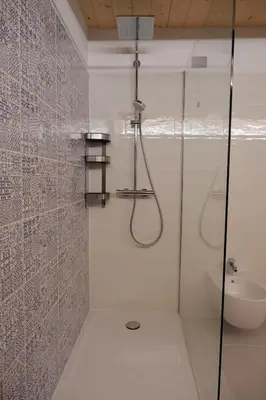 a bathroom with a shower and a sink at La Rocia 2 in Rocca Pietore