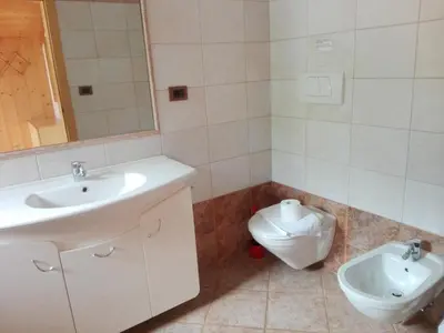 a bathroom with a sink and a toilet at Ferienwohnung im Haus Texel VII in Parcines