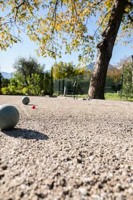 two balls on the ground in a park with a tree at Apartments ANNY in Postal