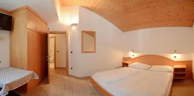 a bedroom with a bed and a tv in it at Casa Roder by Garni Snaltnerhof in Ortisei