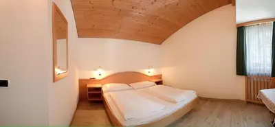a bedroom with a bed and a wooden ceiling at Casa Roder by Garni Snaltnerhof in Ortisei