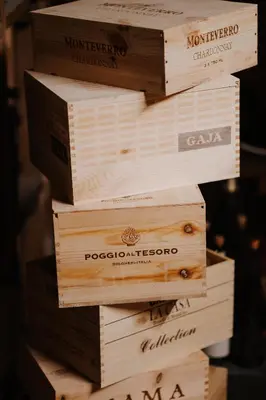 a stack of wooden boxes sitting on top of each other at Gfell in Vols am Schlern