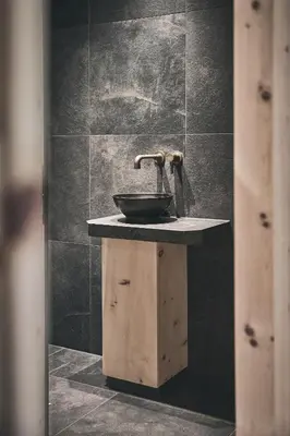 a bathroom with a sink with a foss at Tenne Chalets in Racines