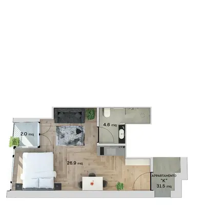 a rendering of a floor plan of a house at Apartments Sabine K in Merano