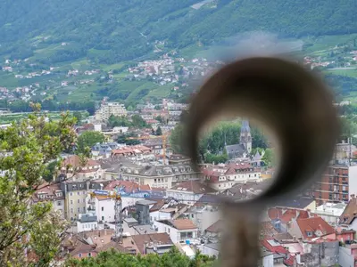 a view of a town from a magnifying glass at Apartments Sabine K in Merano