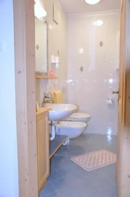 a bathroom with a sink and a toilet at Maurerhof in Racines