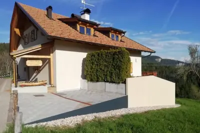 a small white house with a roof at Apartment Panorama Val di Non in San Felice