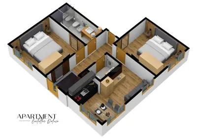 a floor plan of a apartment with two beds at Casteller Apartment Deluxe in La Villa