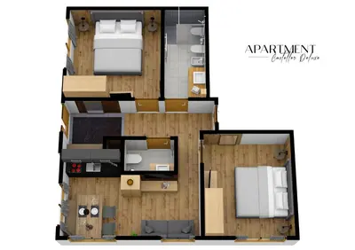a rendering of a floor plan of a apartment at Casteller Apartment Deluxe in La Villa
