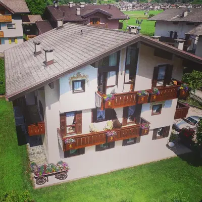 an aerial view of a house with balconies at Villa Tisot in Fiera di Primiero