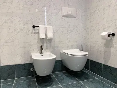 a bathroom with a toilet and a bidet at Apartments Ciasa Colz in La Villa