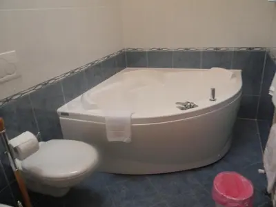 a bathroom with a white tub and a toilet at Agritur Vista Lago in Revò
