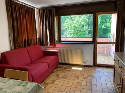 a view from a window with a view of a house at Residence Trunka Lunka in Cavalese