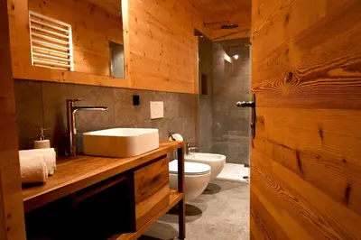 a bathroom with a sink and a toilet in it at Haidnerhof in Bressanone