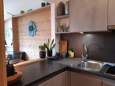 a kitchen with a sink and a counter top at Appartement Pienzenau in Merano