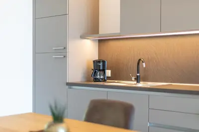 a kitchen with a sink and a coffee maker on a counter at Apfelhof in Termeno