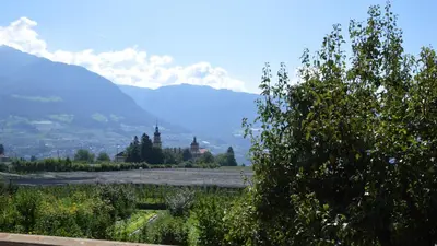 a view of a field with mountains in the background at Apartment Pyrus in Tirolo