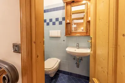 a bathroom with a toilet and a sink at Casa Cristallo in Cortina dʼAmpezzo