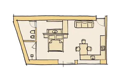 a sketch of a bathroom floor plan at Kandlerhof in Bolzano