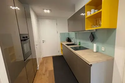 a kitchen with a sink and a counter top at Apartments Griesser - Included BrixenCard and parking garage in house in Bressanone