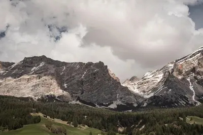 a mountain range with trees in front of it at Larix Lodge in La Villa