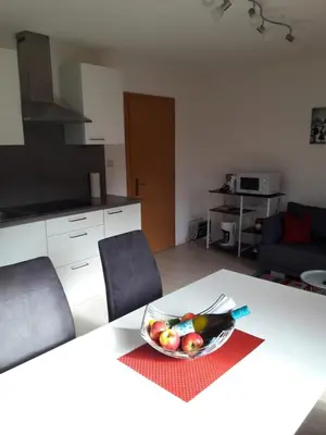 a bowl of fruit on a table in a kitchen at Apartments Oberhollenzer in Braies