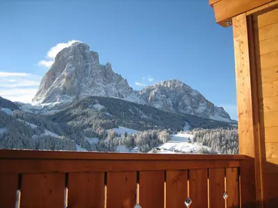 a mountain view from the balcony of a cabin at Apartments Etruska in Santa Cristina in Val Gardena