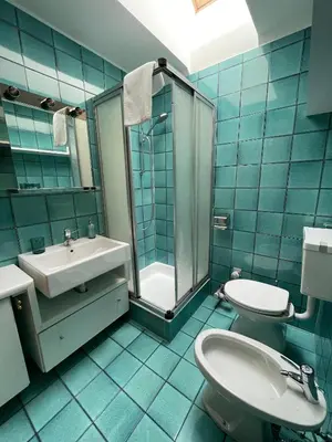 a bathroom with a sink and a toilet and a shower at Les Corcelles in San Vigilio Di Marebbe