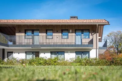 an overhead view of a house with a roof at Luxury Chalet Trumpfer in Riscone
