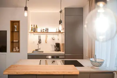 a kitchen with a counter top and a sink at haus urban in Barbiano