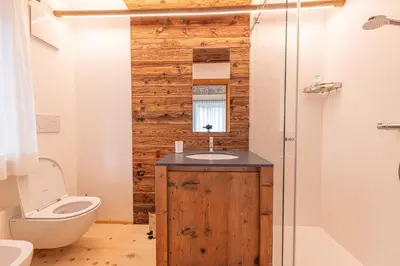 a bathroom with a sink and a toilet at Casa del Lupo in Cortina dʼAmpezzo