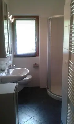 a bathroom with a sink and a shower at Ober-Gruberhof in Ridanna
