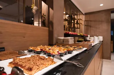 a buffet line with many different types of food at Tyrol family retreat in Naturno