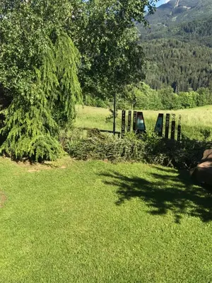 a van parked in a field next to a tree at Appartamenti Pichler in Castello di Fiemme