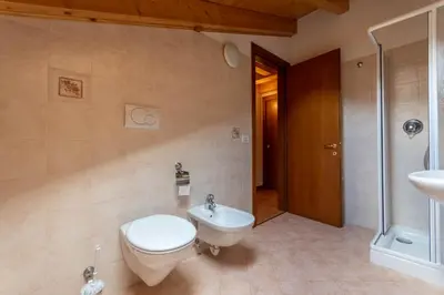 a bathroom with a toilet and a sink at Casa NeveXenne & La Casa di Blek in Alleghe